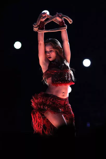 Colombian singer Shakira performs during the Pepsi Super Bowl LIV Halftime Show at Hard Rock Stadium on February 02, 2020 in Miami, Florida.